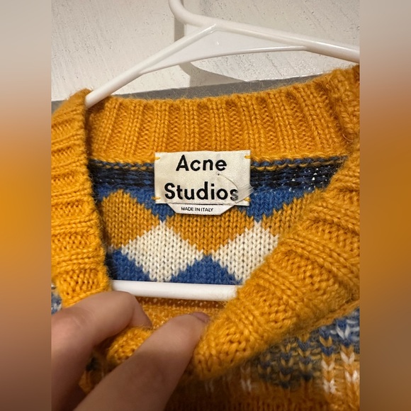 Acne Studios $470 Wool alpaca Yellow Multi-Stripe Jacquard Knit Crewneck Sweater - Picture 15 of 16
